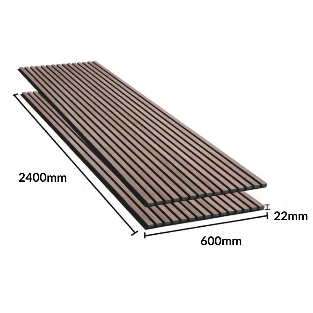 Lot de 8 Panneaux Acoustiques Muraux - Tasseaux Finition Noyer - Fond Noir - 240x60x2,2cm