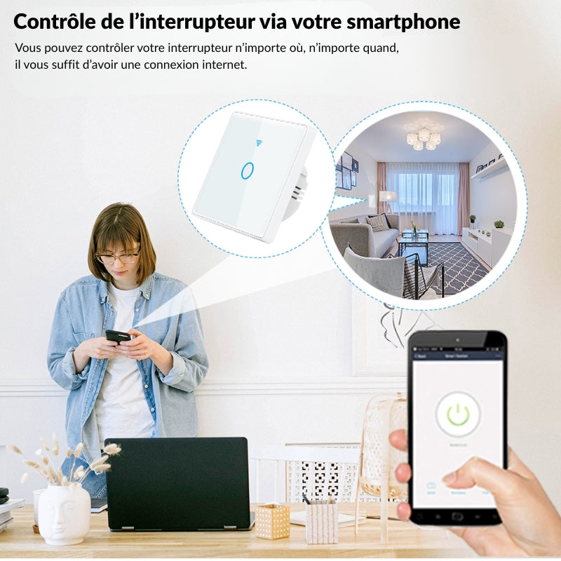 Interrupteur Mural Simple Connecté Wifi Tactile NOIR - Silumen Home
