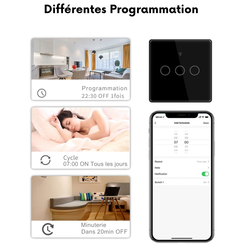 Interrupteur Mural Simple Connecté Wifi Tactile BLANC - Silumen Home