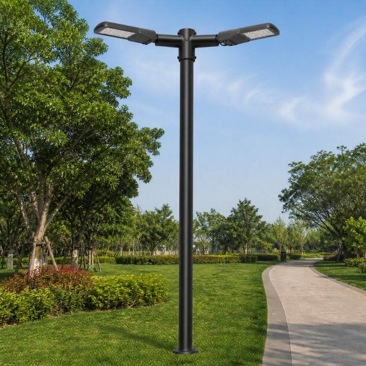Support Noir 2 Luminaires pour Mât d'Éclairage