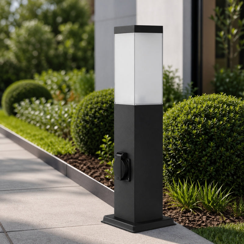 Borne de Jardin 80cm Carré Noir pour Ampoule E27