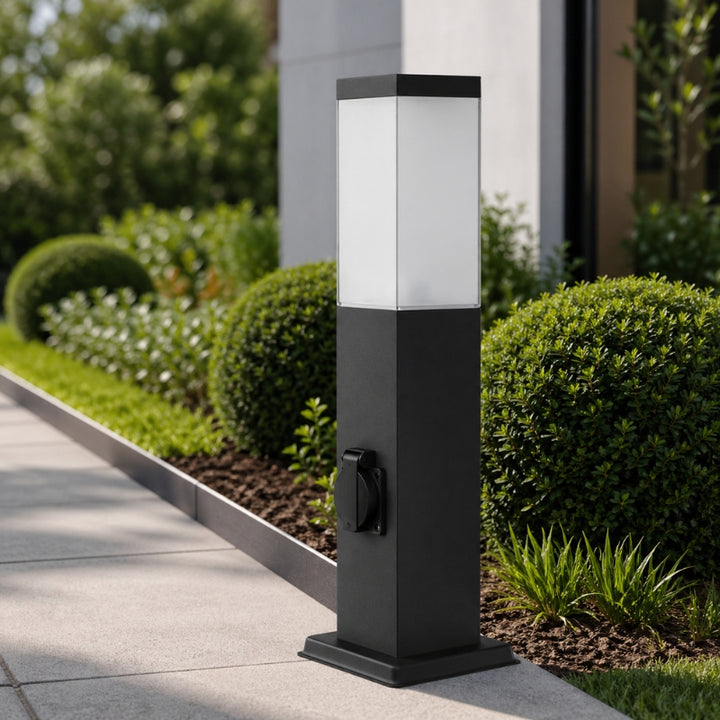 Borne de Jardin 80cm Carré Noir pour Ampoule E27