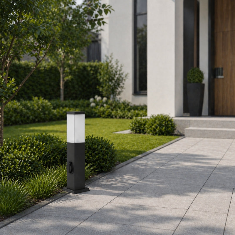 Borne de Jardin 80cm Carré Noir pour Ampoule E27