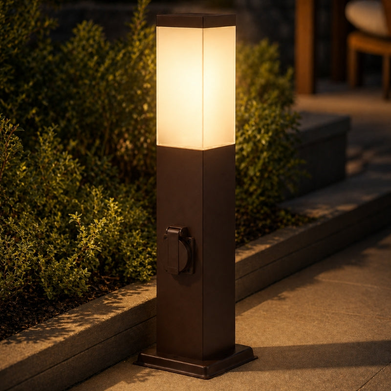 Borne de Jardin 80cm Carré Marron pour Ampoule E27