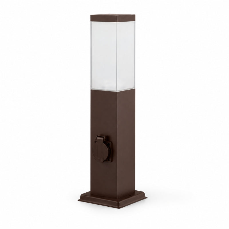 Borne de Jardin 80cm Carré Marron pour Ampoule E27