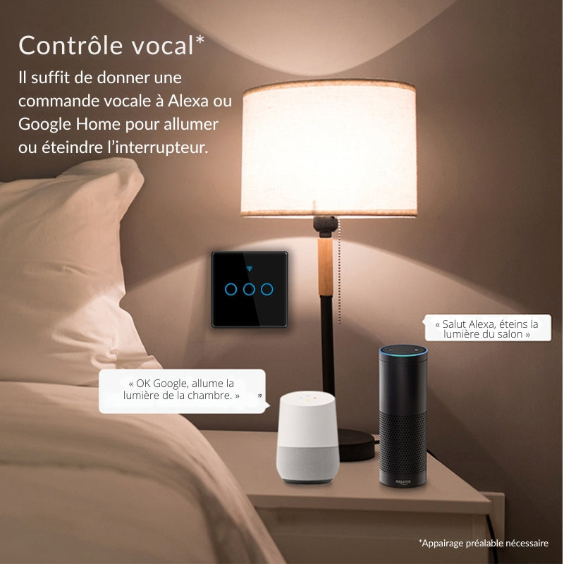 Interrupteur Mural Double Connecté Wifi Tactile BLANC - Silumen Home