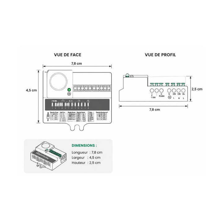 Détecteur de mouvement avec Dimmer et DIP Switch IP20
