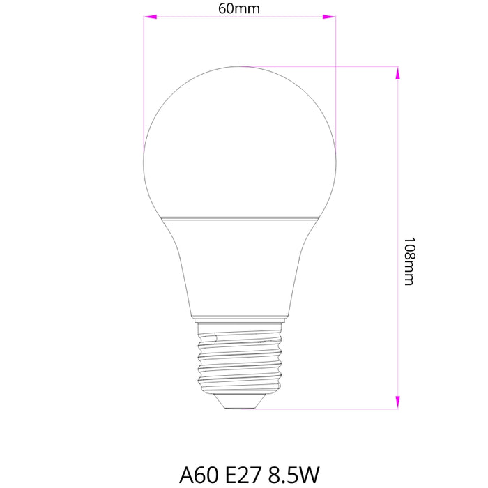 Ampoule E27 LED 8.5W A60 200° (Pack de 10)