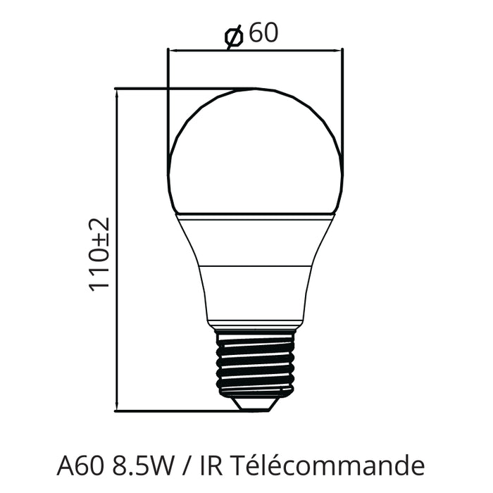 Ampoule LED E27 A60 8.5W RGBW avec Télécommande