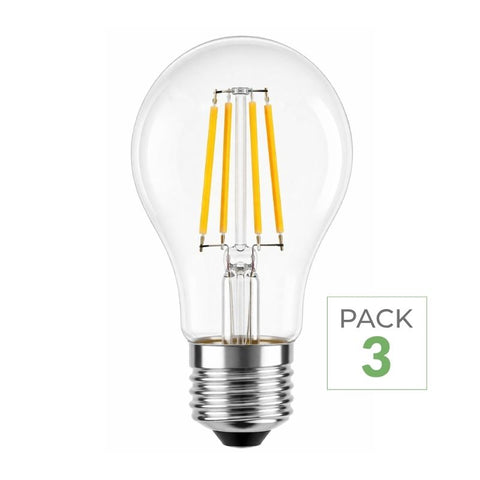Pack de 3 Ampoules LED E27 A60 3.8W Filament Classe Énergétique A
