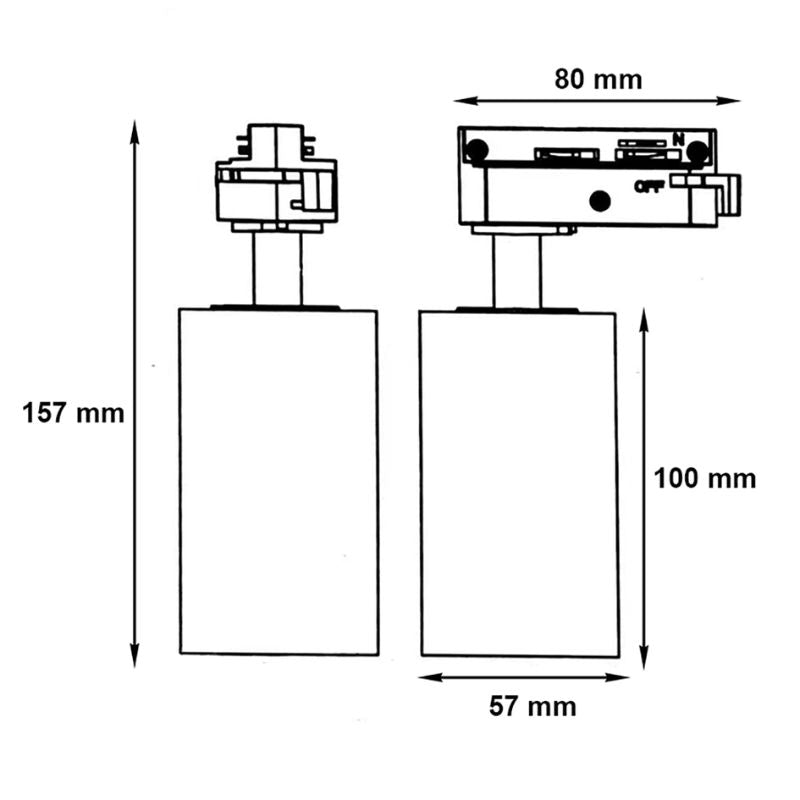 Spot LED sur rail 80° Monophasé pour ampoule GU10