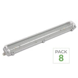 Pack de 8 - Réglette étanche double pour Tube LED T8 IP65 (Boitier vide)