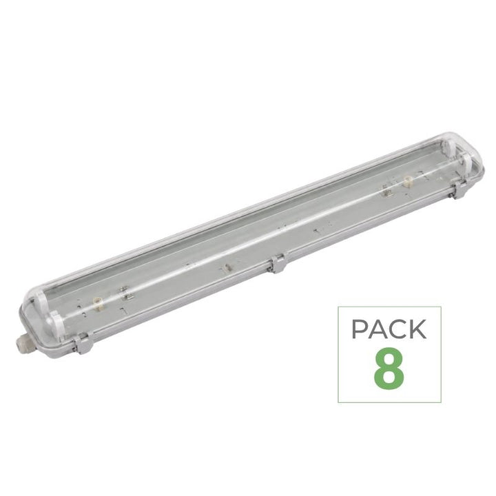 Pack of 8 - Waterproof double fixture for T8 LED Tube IP65 (Empty housing)