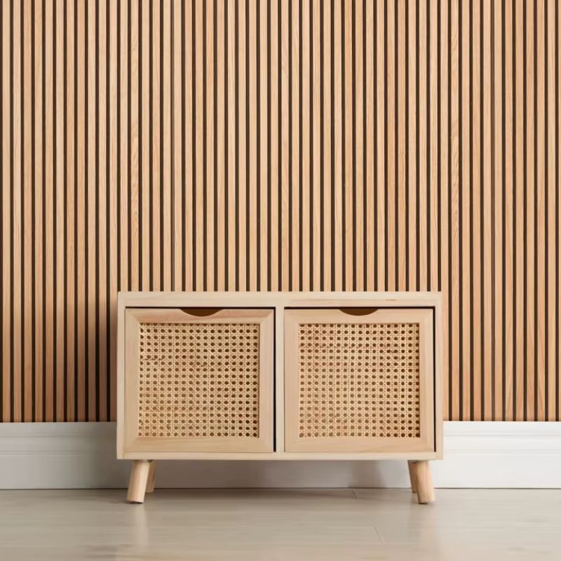 Set van 2 Houten Akoestische Muurpanelen 240x60x2,2cm - Witte Eikenafwerking met Zwarte Achterkant