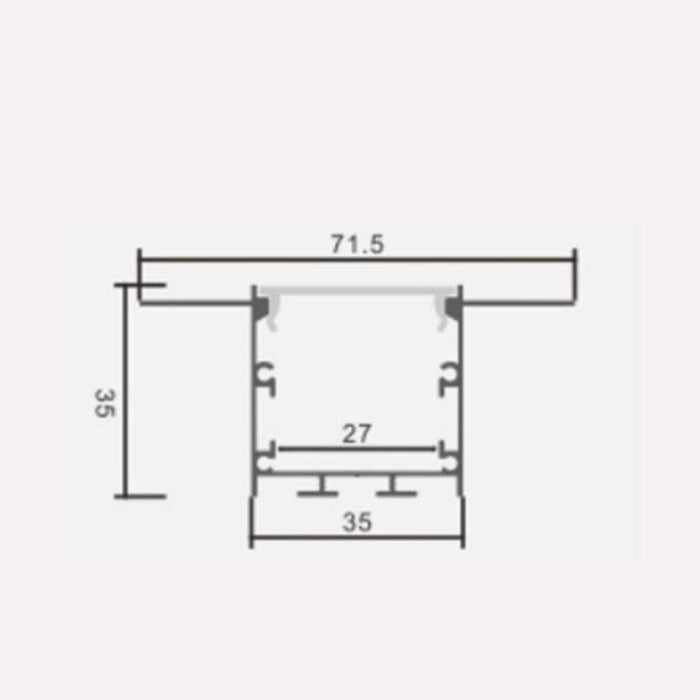 Large Build -in perfil 2m preto para fita LED Tampa branca opaca