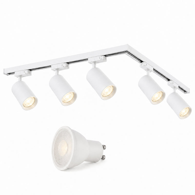 Kit Rail LED Triphasé en L + 5 Spots GU10 Blanc - 300 cm