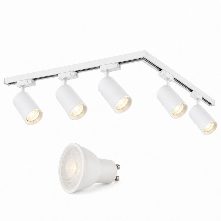 Kit Rail LED Triphasé en L + 5 Spots GU10 Blanc - 300 cm