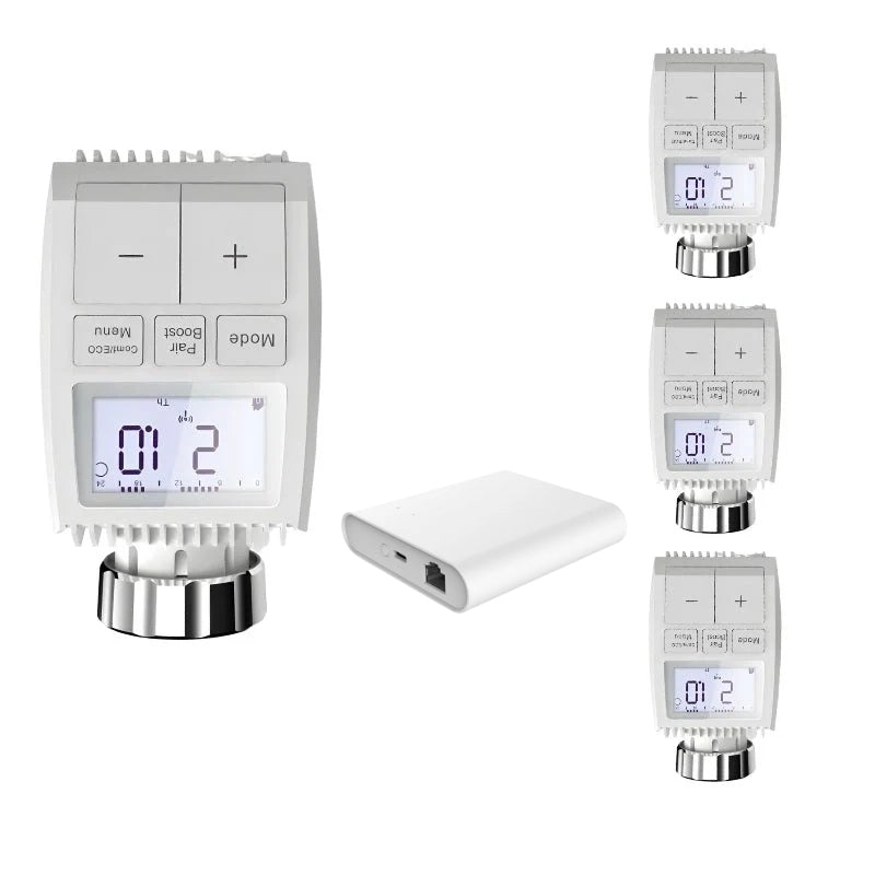 Kit 4 Têtes Thermostatiques Connectées + Ecran + Zigbee Ethernet