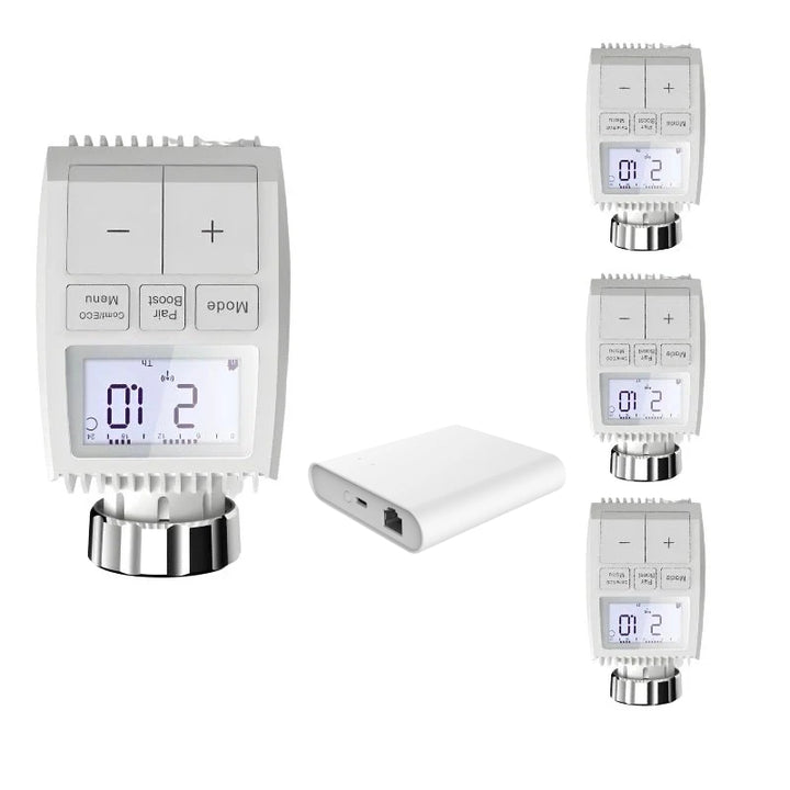 Kit 4 Têtes Thermostatiques Connectées + Ecran + Zigbee Ethernet