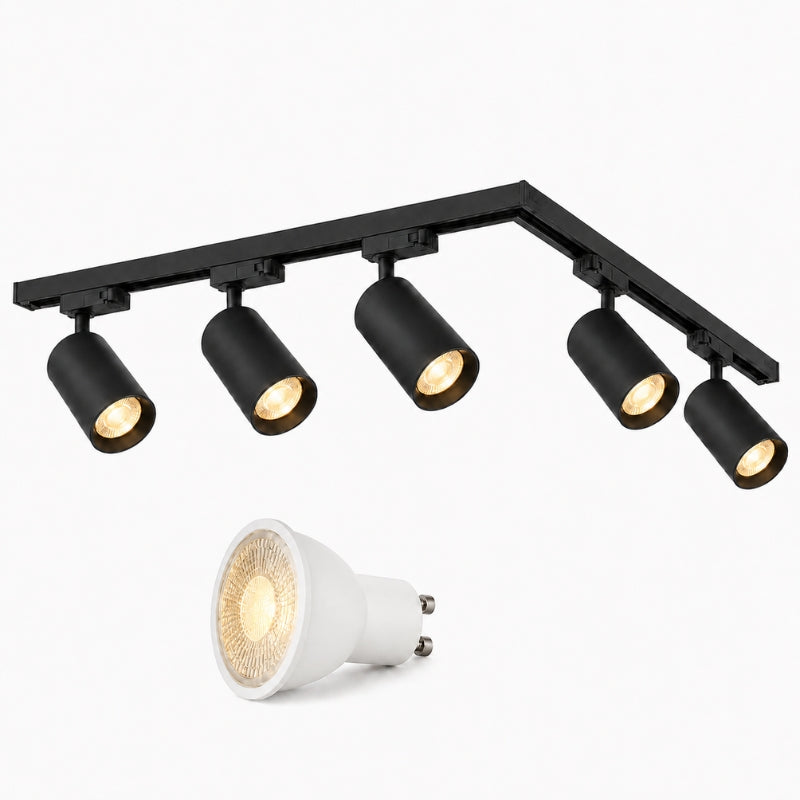 Kit Rail LED Triphasé en L + 5 Spots GU10 Noir - 300 cm
