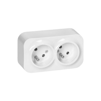 Prise Double avec Terre Saillie - Blanc