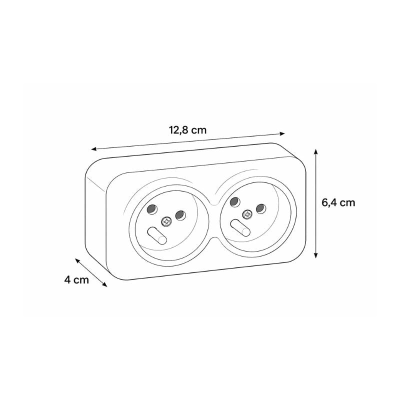 Prise Double avec Terre Saillie - Noir