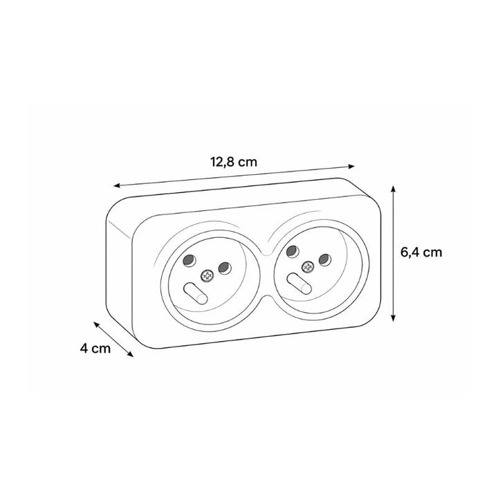 Prise Double avec Terre Saillie - Noir
