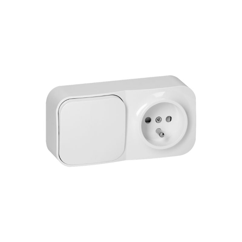 Prise avec Interrupteur 2P+T Saillie - Blanc