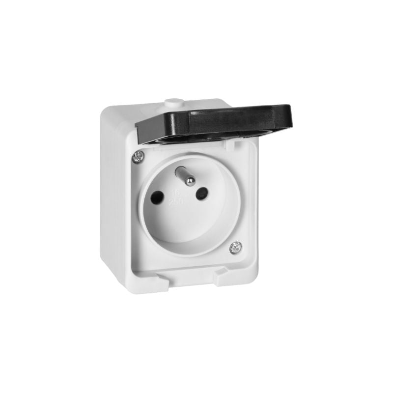 Prise Étanche + Clapet Noir IP54 2P+T Saillie