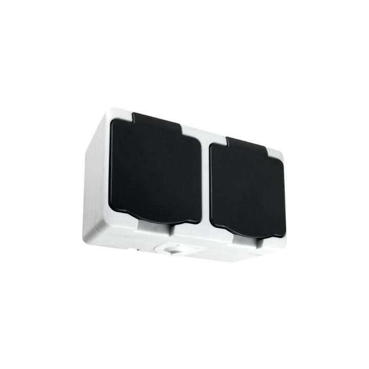 Prise Double Étanche + Clapet Noir IP54 2P+T Saillie