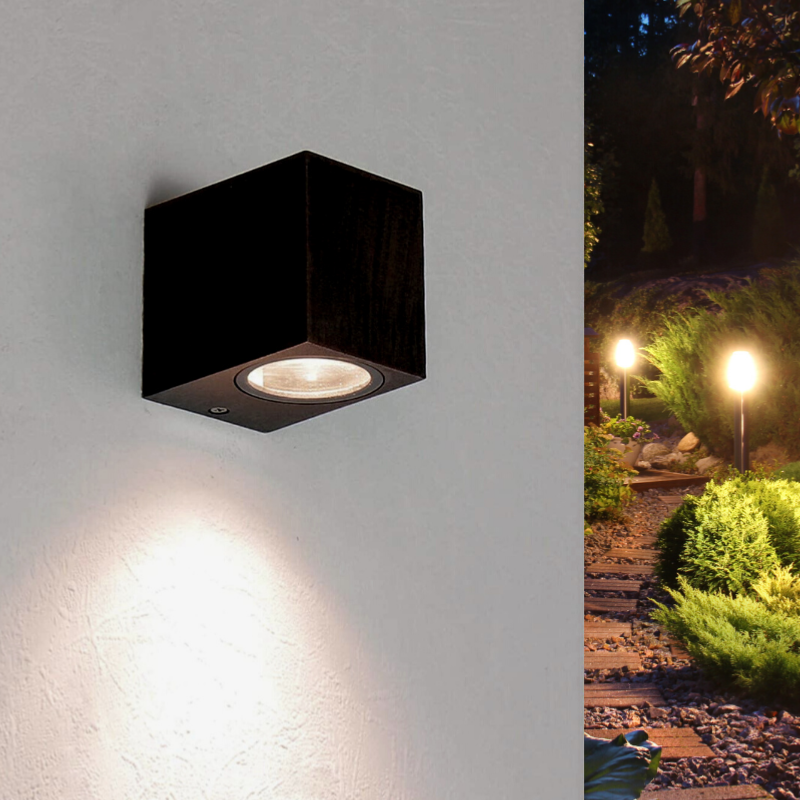 Applique Murale LED IP44 Rectangle Noir pour Ampoules GU10