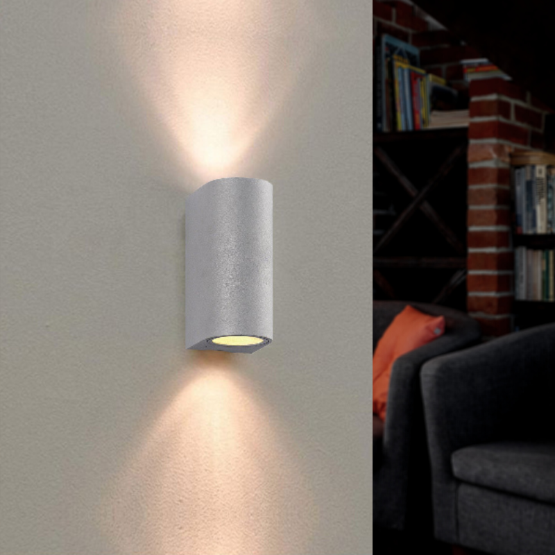 Applique Murale LED Gris IP44 Double Faisceau GU10