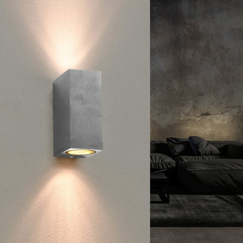 Applique Murale LED Carrée IP44 Double Faisceau GU10 Gris