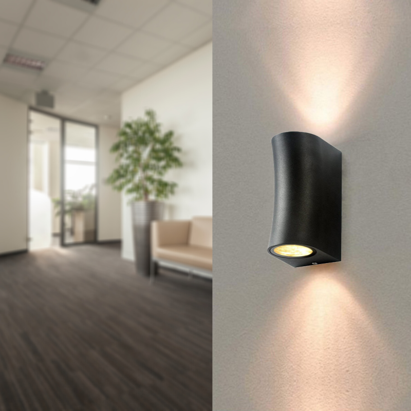 Applique Murale LED Noir IP44 pour 2 Ampoules GU10