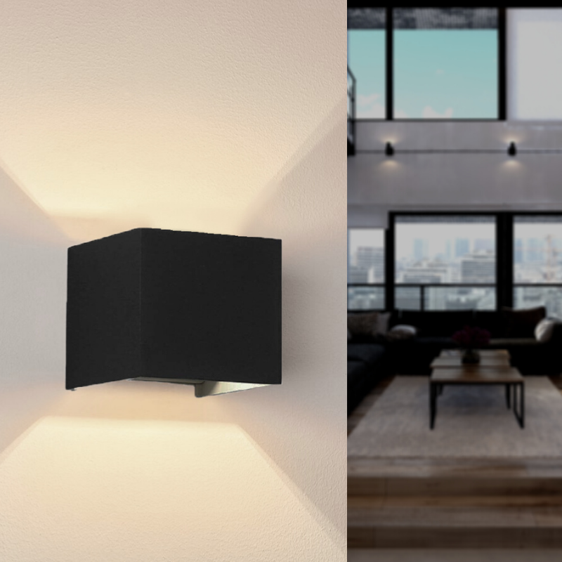 Applique Murale Design LED 12W IP54 Carré Noir