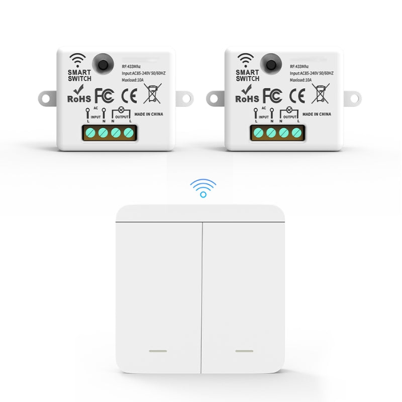 Interrupteur Mural sans Fil Bouton Double avec 2 Récepteurs 220V 10A