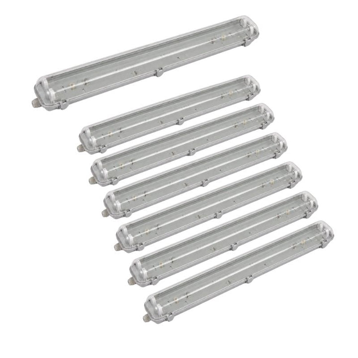 Pack of 8 - Waterproof double fixture for T8 LED Tube IP65 (Empty housing)