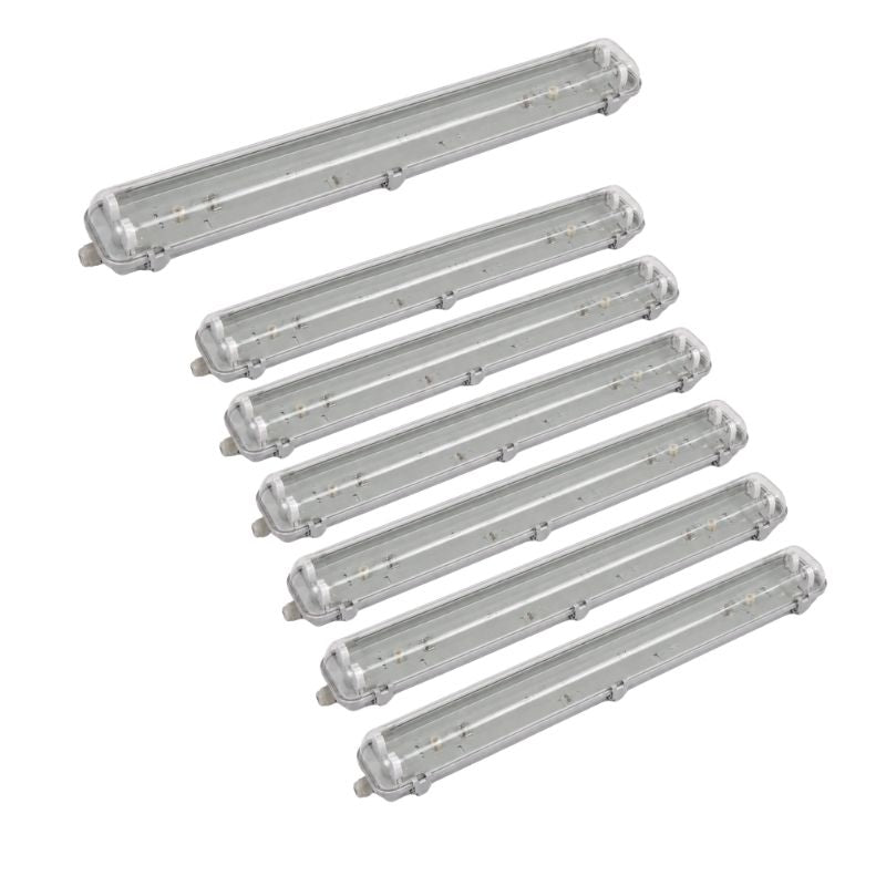 Pack of 10 - Waterproof double fixture for T8 LED Tube IP65 (Empty housing)