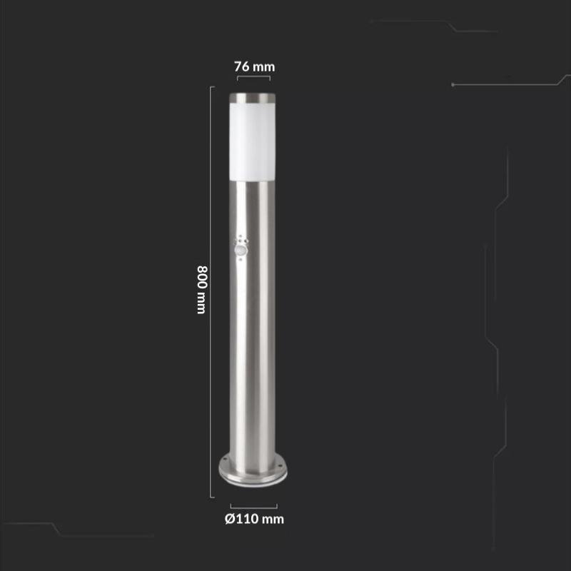 Borne de Jardin Acier Inoxydable avec Détecteur 80cm Gris pour Ampoule E27 IP44