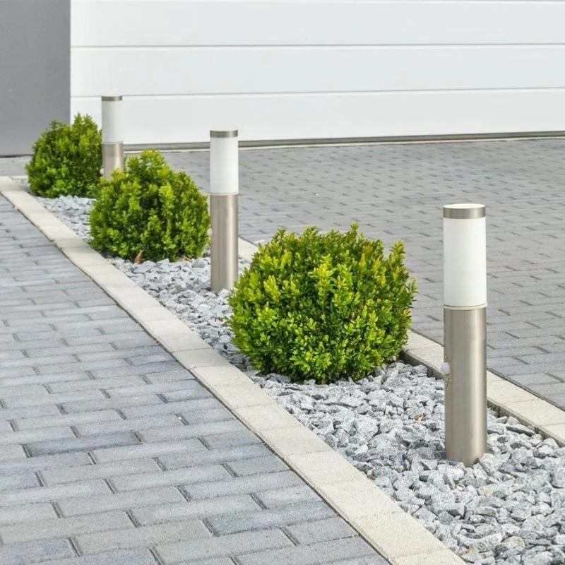 Borne de Jardin Acier Inoxydable avec Détecteur 45cm Gris pour Ampoule E27 IP44
