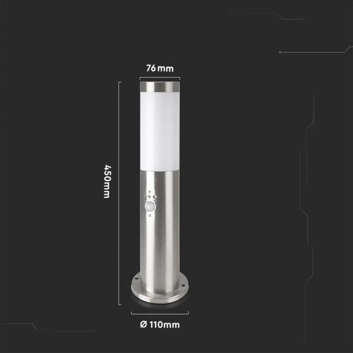 Borne de Jardin Acier Inoxydable avec Détecteur 45cm Gris pour Ampoule E27 IP44