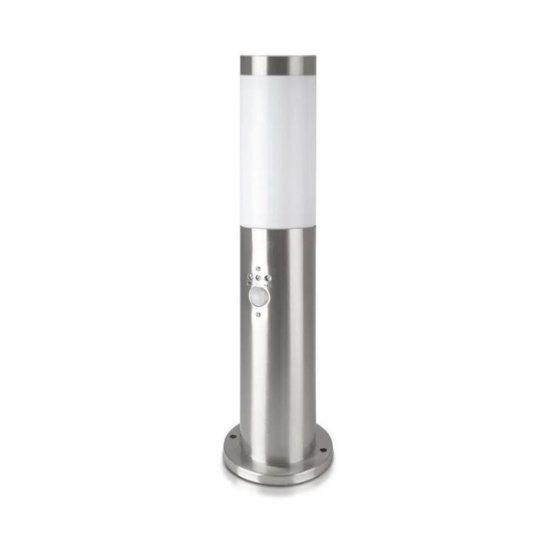 Borne de Jardin Acier Inoxydable avec Détecteur 45cm Gris pour Ampoule E27 IP44