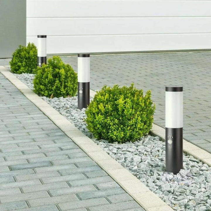 Borne de Jardin Acier Inoxydable avec Détecteur 45cm Noir pour Ampoule E27 IP44