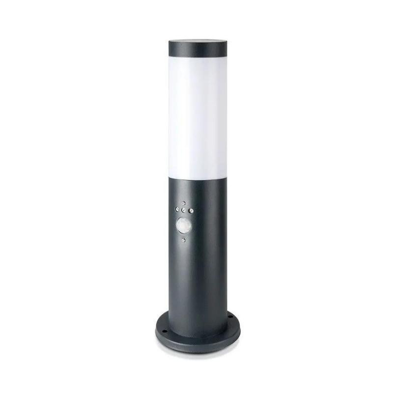 Borne de Jardin Acier Inoxydable avec Détecteur 45cm Noir pour Ampoule E27 IP44