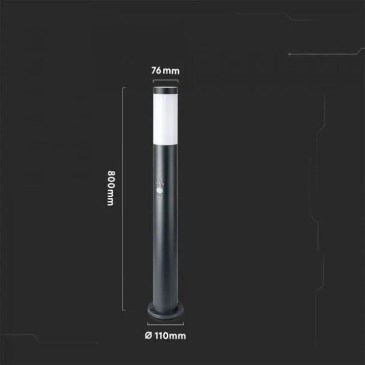Borne de Jardin Acier Inoxydable avec Détecteur 80cm Noir pour Ampoule E27 IP44