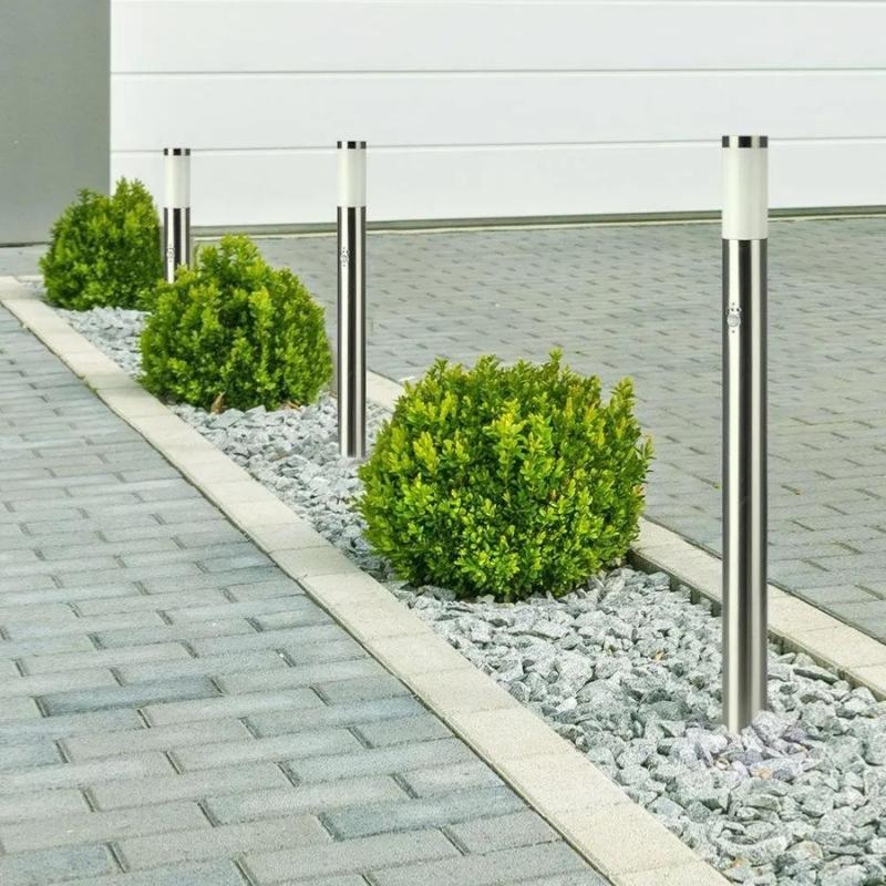 Borne de Jardin Acier Inoxydable avec Détecteur 110cm Gris pour Ampoule E27 IP44