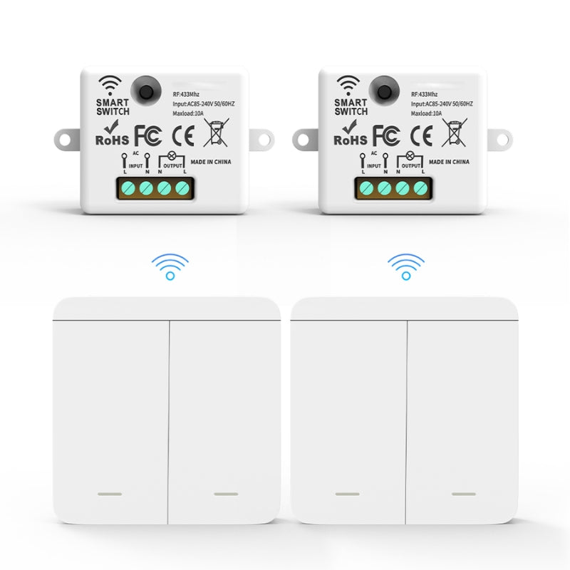 Interrupteur Mural sans Fil Bouton Double avec 2 Récepteurs 220V 10A