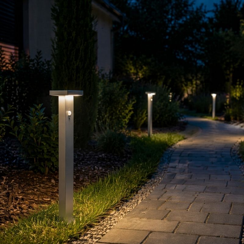 Pack de  5 - Borne Solaire LED 4.4W 80cm IP44 Carré avec Détecteur Aluminium