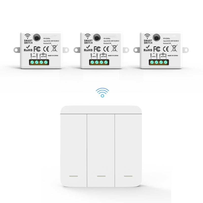 Interrupteur Mural sans Fil Bouton Triple avec 3 Récepteurs 220V 10A