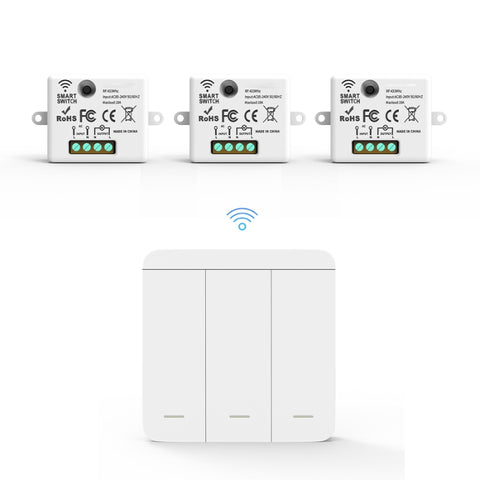 Interrupteur Mural sans Fil Bouton Triple avec 3 Récepteurs 220V 10A